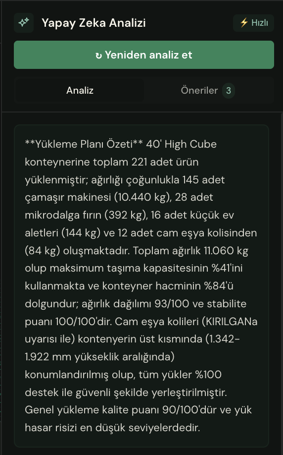 Yapay Zeka Analizi paneli — yükleme planı özet anlatımı